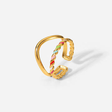 Anillo doble de flechas de colores junto a flecha dorada de chapa de oro, joyería hipoalergénica, joyería a prueba de agua.