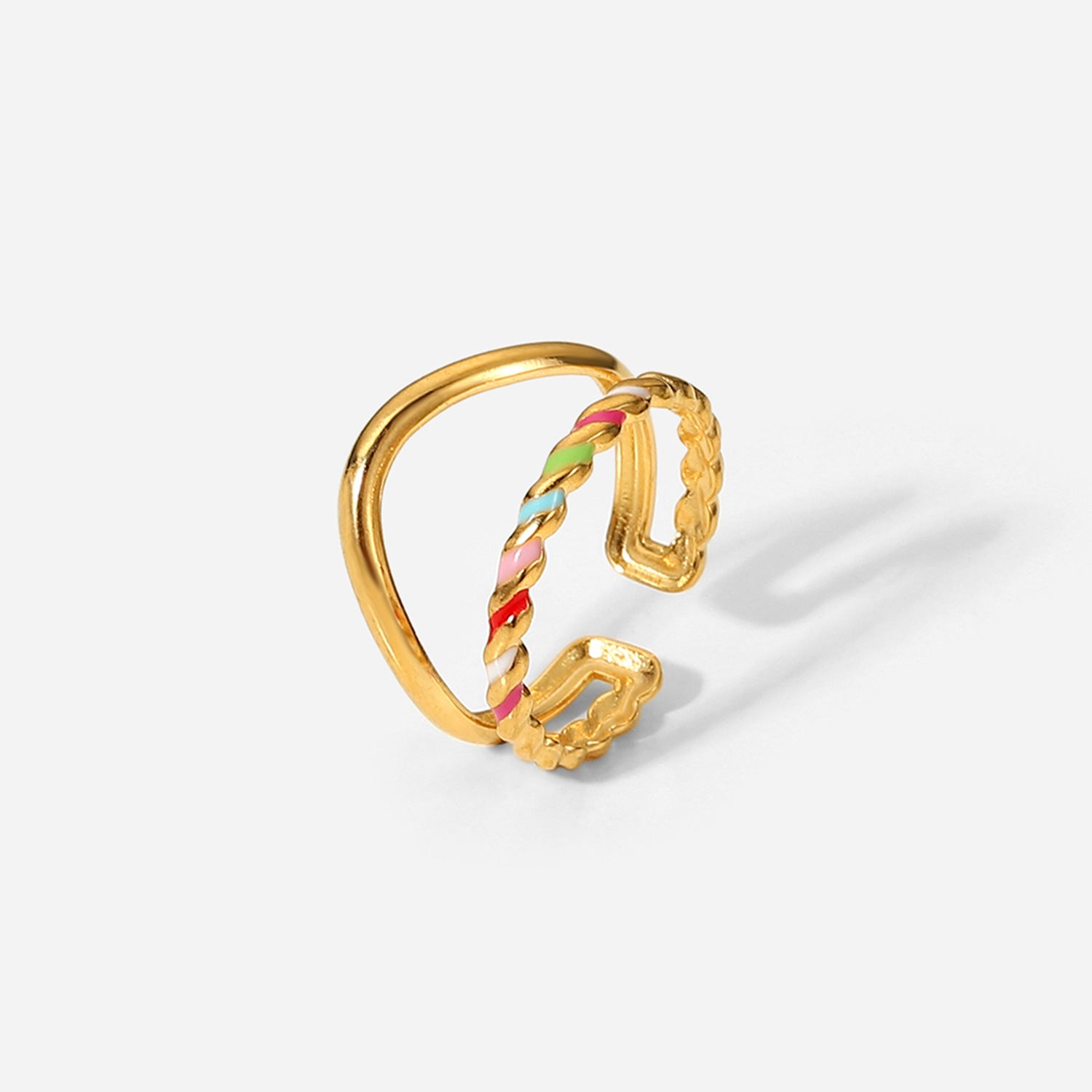 Anillo doble de flechas de colores junto a flecha dorada de chapa de oro, joyería hipoalergénica, joyería a prueba de agua.